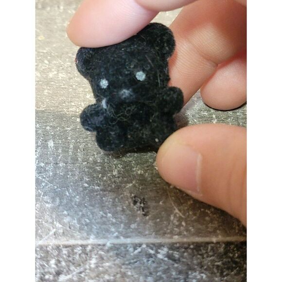 Miniature fuzzy black teddy bear toy figure - Picture 2 of 4